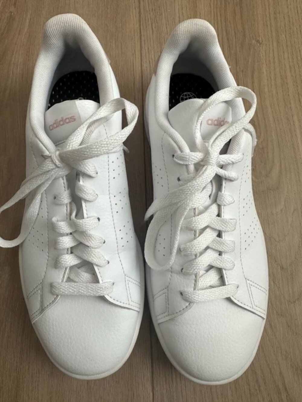 White & Taupe Adidas Advantage Sneakers - Picture 4 of 9
